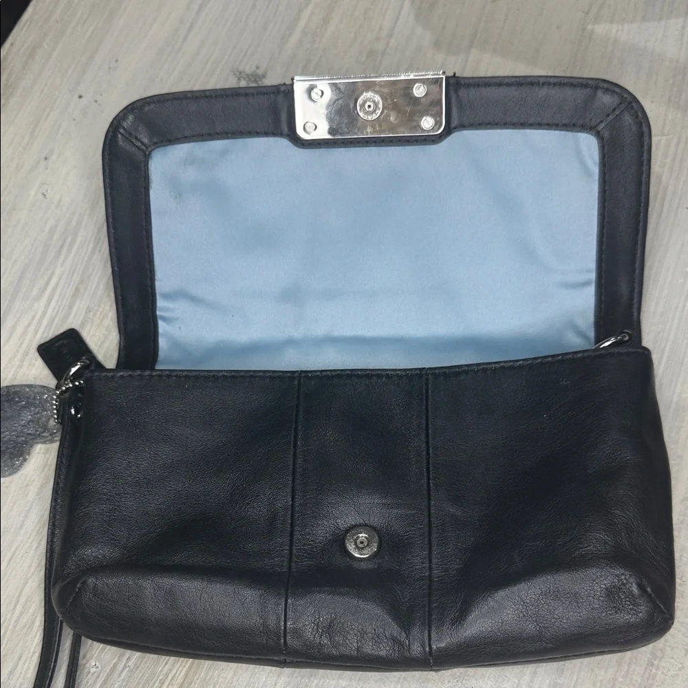 Coach Black Leather Kristin Clutch with Silver Accents